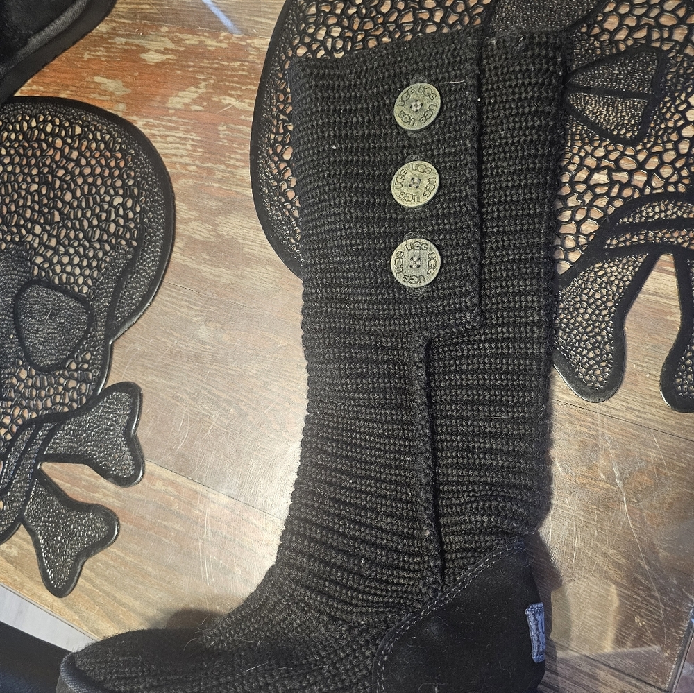 UGG Black Knit Button Boots